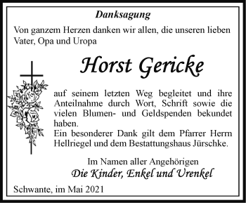 Traueranzeige von Horst Gericke von Märkische Oderzeitung