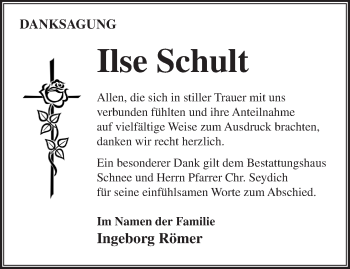 Traueranzeige von Ilse Schult von Märkische Oderzeitung