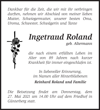 Traueranzeige von Ingetraud Roland von Märkische Oderzeitung