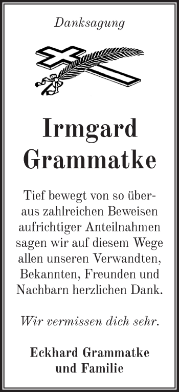 Traueranzeige von Irmgard Grammatke von Märkische Oderzeitung