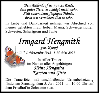 Traueranzeige von Irmgard Hengmith von Märkische Oderzeitung