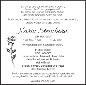 Traueranzeige von Karin Steinborn von Märkische Oderzeitung