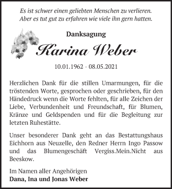 Traueranzeige von Karina Weber von Märkische Oderzeitung