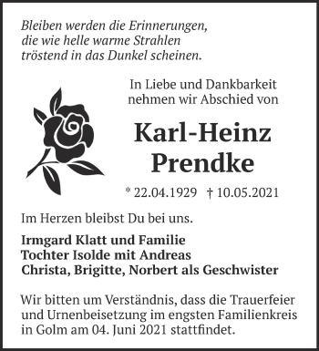 Traueranzeige von Karl-Heinz Prendke von Märkische Oderzeitung