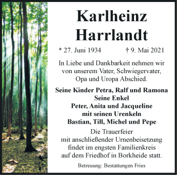 Traueranzeige von Karlheinz Harrlandt von Märkische Oderzeitung