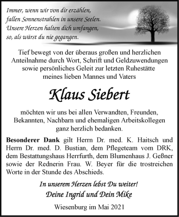 Traueranzeige von Klaus Siebert von Märkische Oderzeitung