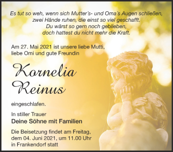 Traueranzeige von Kornelia Reinus von Märkische Oderzeitung