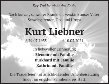 Traueranzeige von Kurt Liebner von Märkische Oderzeitung