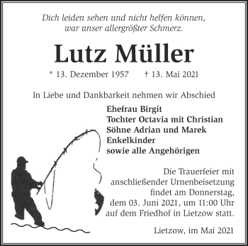 Traueranzeige von Lutz Müller von Märkische Oderzeitung