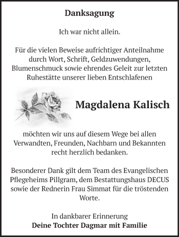 Traueranzeige von Magdalena Kalisch von Märkische Oderzeitung