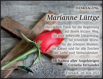 Traueranzeige von Marianne Lüttge von Märkische Oderzeitung