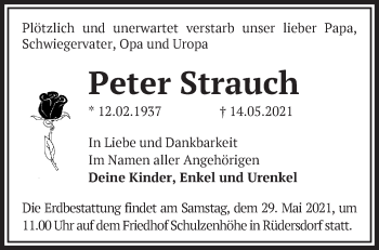 Traueranzeige von Peter Strauch von Märkische Oderzeitung