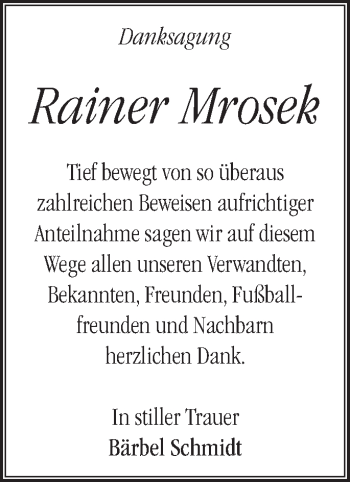 Traueranzeige von Rainer Mrosek von Märkische Oderzeitung