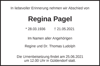 Traueranzeige von Regina Pagel von Märkische Oderzeitung