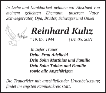 Traueranzeige von Reinhard Kuhz von Märkische Oderzeitung