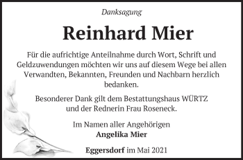 Traueranzeige von Reinhard Mier von Märkische Oderzeitung