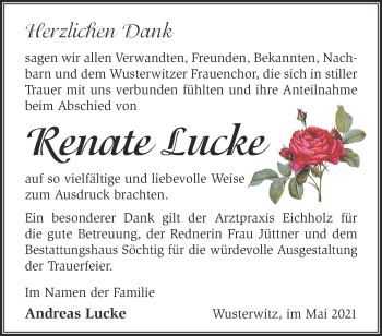 Traueranzeige von Renate Lucke von Märkische Oderzeitung