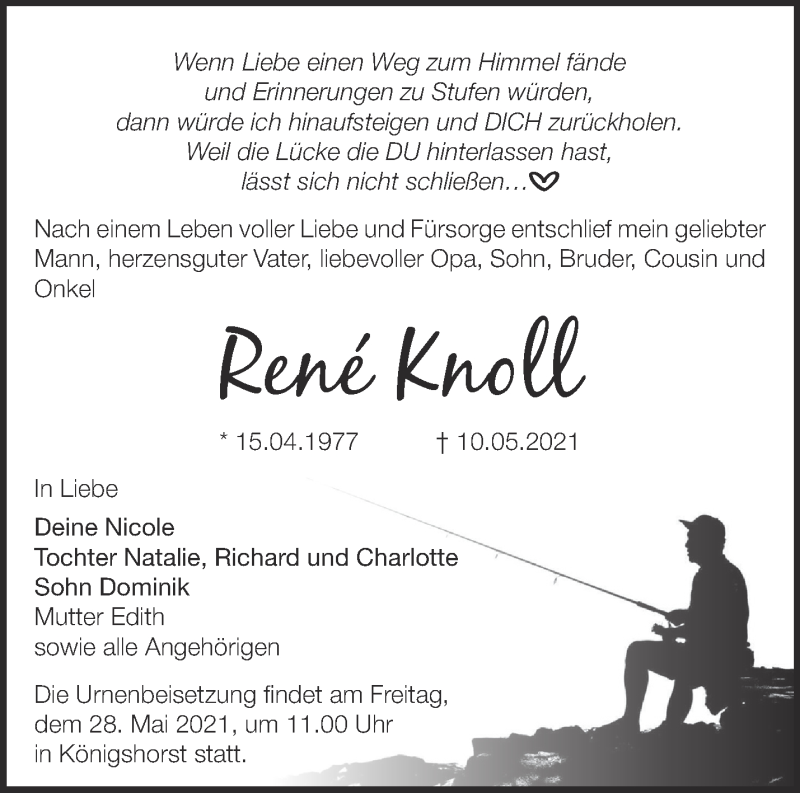  Traueranzeige für René Knoll vom 15.05.2021 aus Märkische Oderzeitung