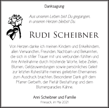 Traueranzeige von Rudi Scheibner von Märkische Oderzeitung