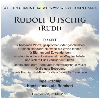 Traueranzeige von Rudolf Utschig von Märkische Oderzeitung