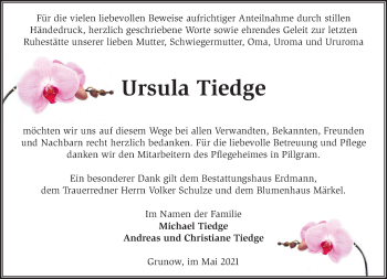 Traueranzeige von Ursula Tiedge von Märkische Oderzeitung