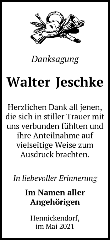 Traueranzeige von Walter Jeschke von Märkische Oderzeitung