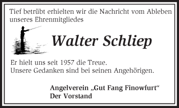 Traueranzeige von Walter Schliep von Märkische Oderzeitung