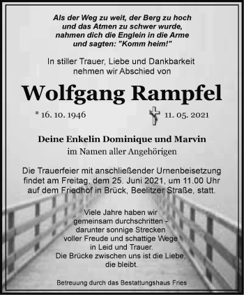 Traueranzeige von Wolfgang Rampfel von Märkische Oderzeitung