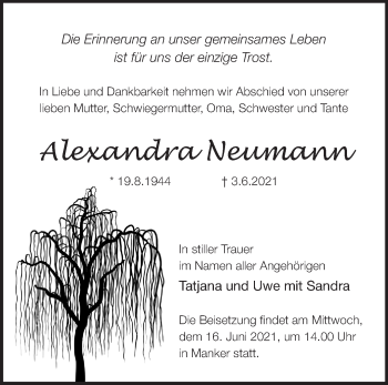 Traueranzeige von Alexandra Neumann von Märkische Oderzeitung