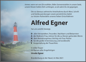 Traueranzeige von Alfred Egner von Märkische Oderzeitung