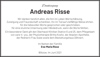 Traueranzeige von Andreas Risse von Märkische Oderzeitung