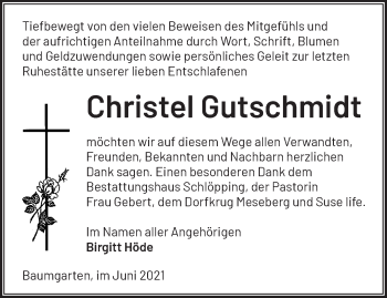 Traueranzeige von Christel Gutschmidt von Märkische Oderzeitung