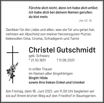 Traueranzeige von Christel Gutschmidt von Märkische Oderzeitung