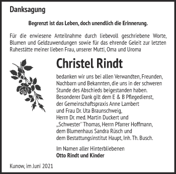 Traueranzeige von Christel Rindt von Märkische Oderzeitung