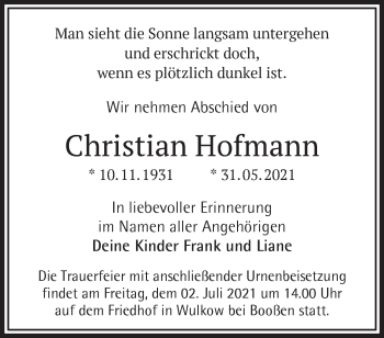 Traueranzeige von Christian Hofmann von Märkische Oderzeitung