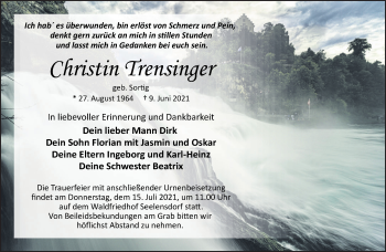 Traueranzeige von Christin Trensinger von Märkische Oderzeitung