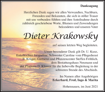 Traueranzeige von Dieter Krakowsky von Märkische Oderzeitung