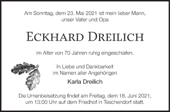 Traueranzeige von Eckhard Dreilich von Märkische Oderzeitung