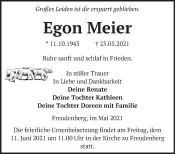 Traueranzeige von Egon Meier von Märkische Oderzeitung