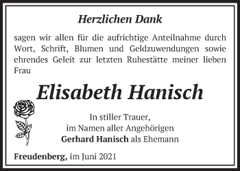 Traueranzeige von Elisabeth Hanisch von Märkische Oderzeitung