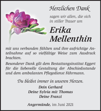 Traueranzeige von Erika Mellenthin von Märkische Oderzeitung