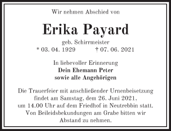 Traueranzeige von Erika Payard von Märkische Oderzeitung