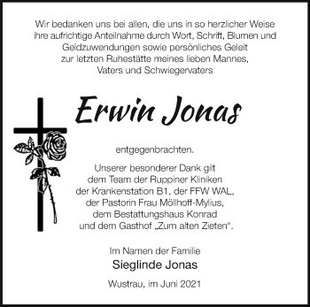 Traueranzeige von Erwin Jonas von Märkische Oderzeitung