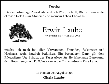 Traueranzeige von Erwin Laube von Märkische Oderzeitung