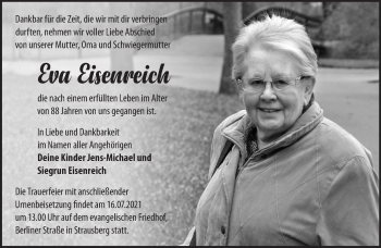Traueranzeige von Eva Eisenreich von Märkische Oderzeitung