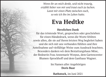 Traueranzeige von Eva Hedtke von Märkische Oderzeitung