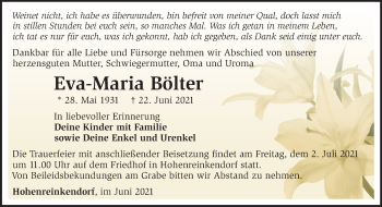 Traueranzeige von Eva-Maria Bölter von Märkische Oderzeitung