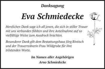 Traueranzeige von Eva Schmiedecke von Märkische Oderzeitung