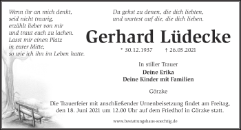 Traueranzeige von Gerhard Lüdecke von Märkische Oderzeitung