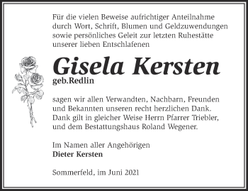 Traueranzeige von Gisela Kersten von Märkische Oderzeitung